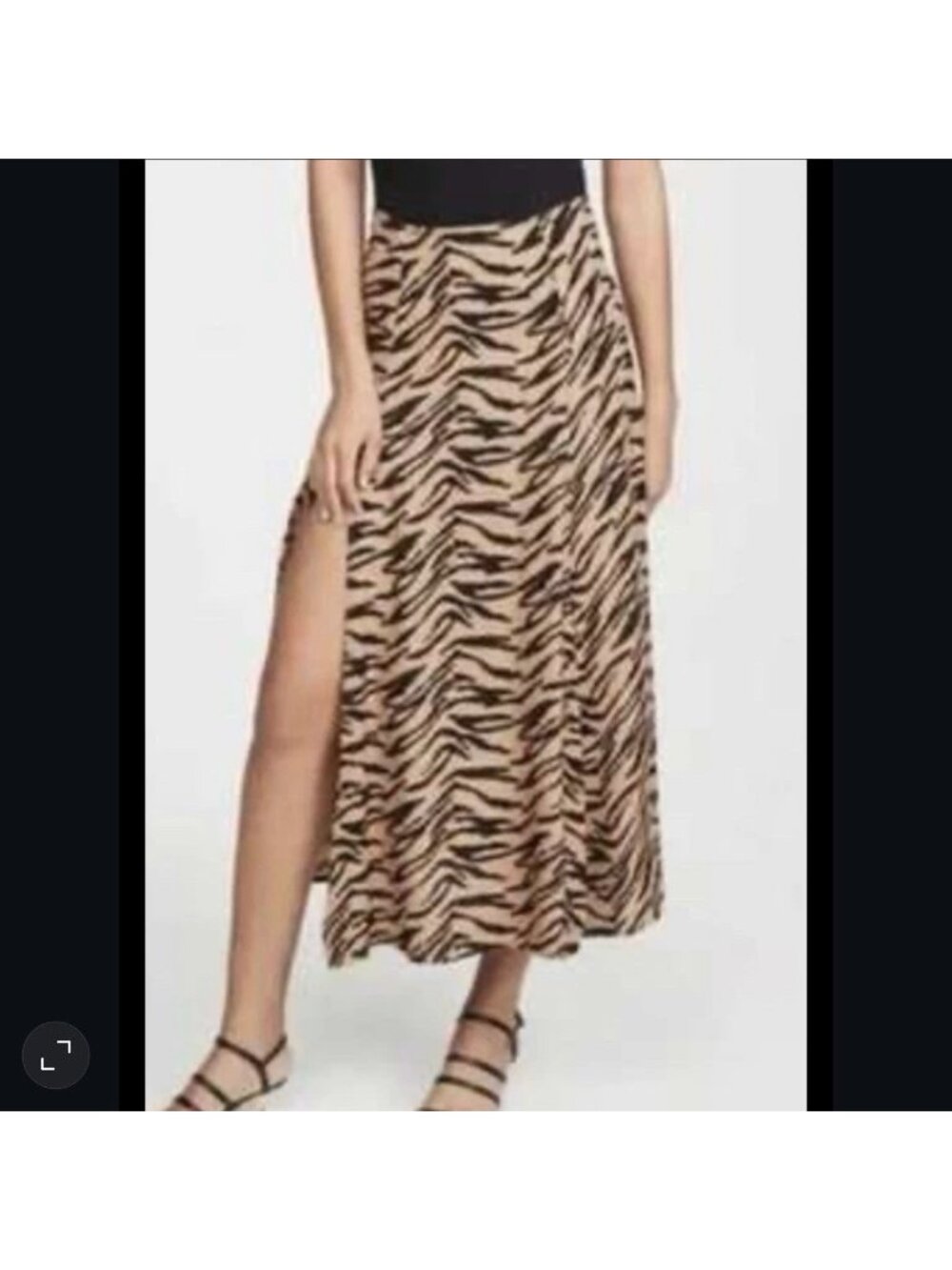 Reformation Zoe Skirt Womens 6 Midi Length Brown Zebra Pattern High Slit